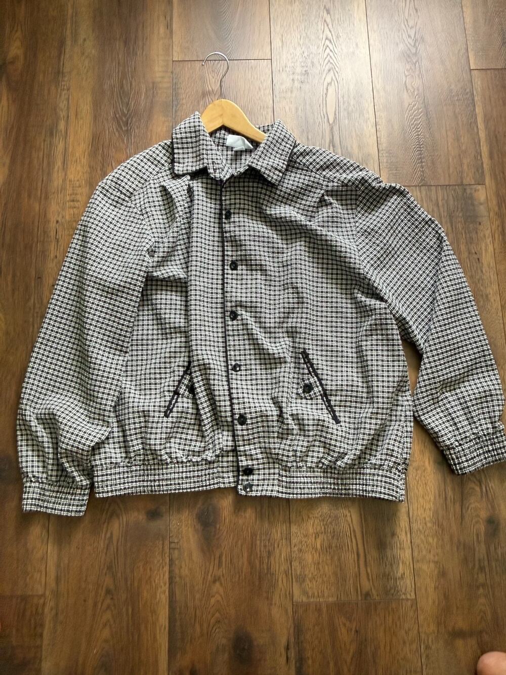 Vintage Alfred Dunner Black White Plaid Bomber Jacket Size 14